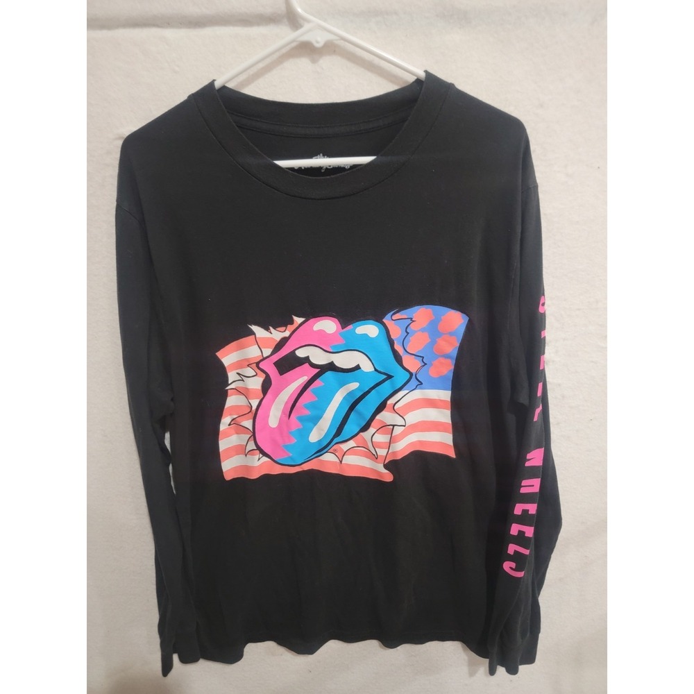 Rolling Stones Shirt Large Black Long Sleeve Steel Wheels Tour Tongue Logo